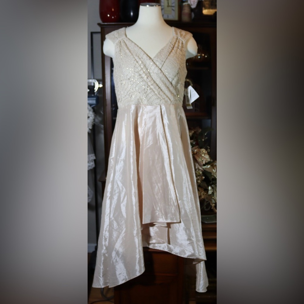 R&M Richards champagne colored hi-lo dress, size 12